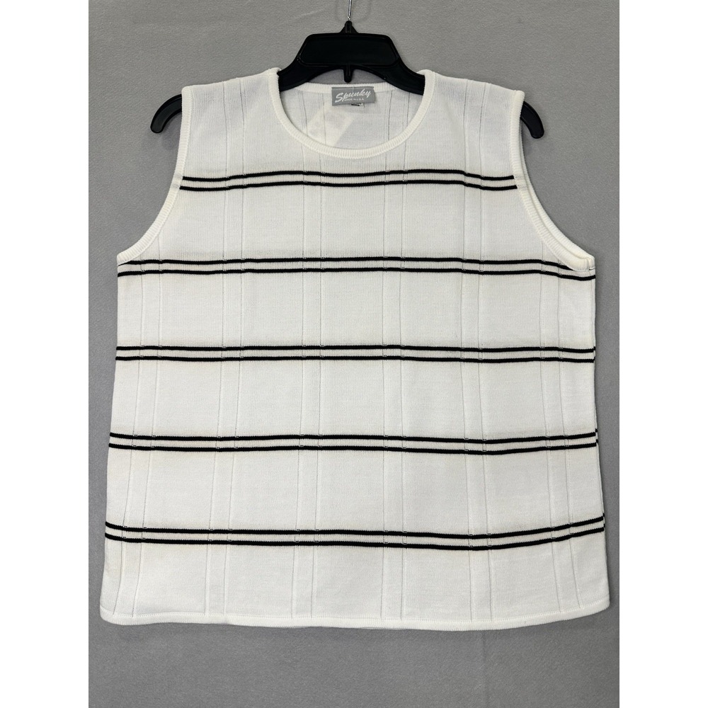 Spunky Women tank shell top Acrylic knit Medium Sweater White With Black Stripes